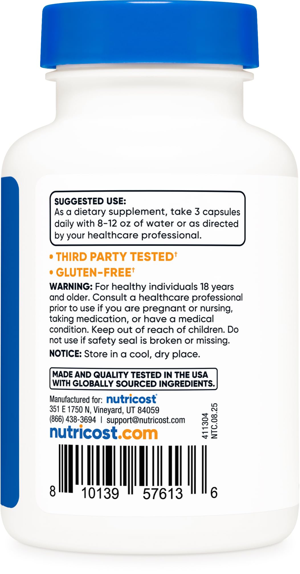Facility icons indicating NSF Certified, GMP Compliant, FDA Registered