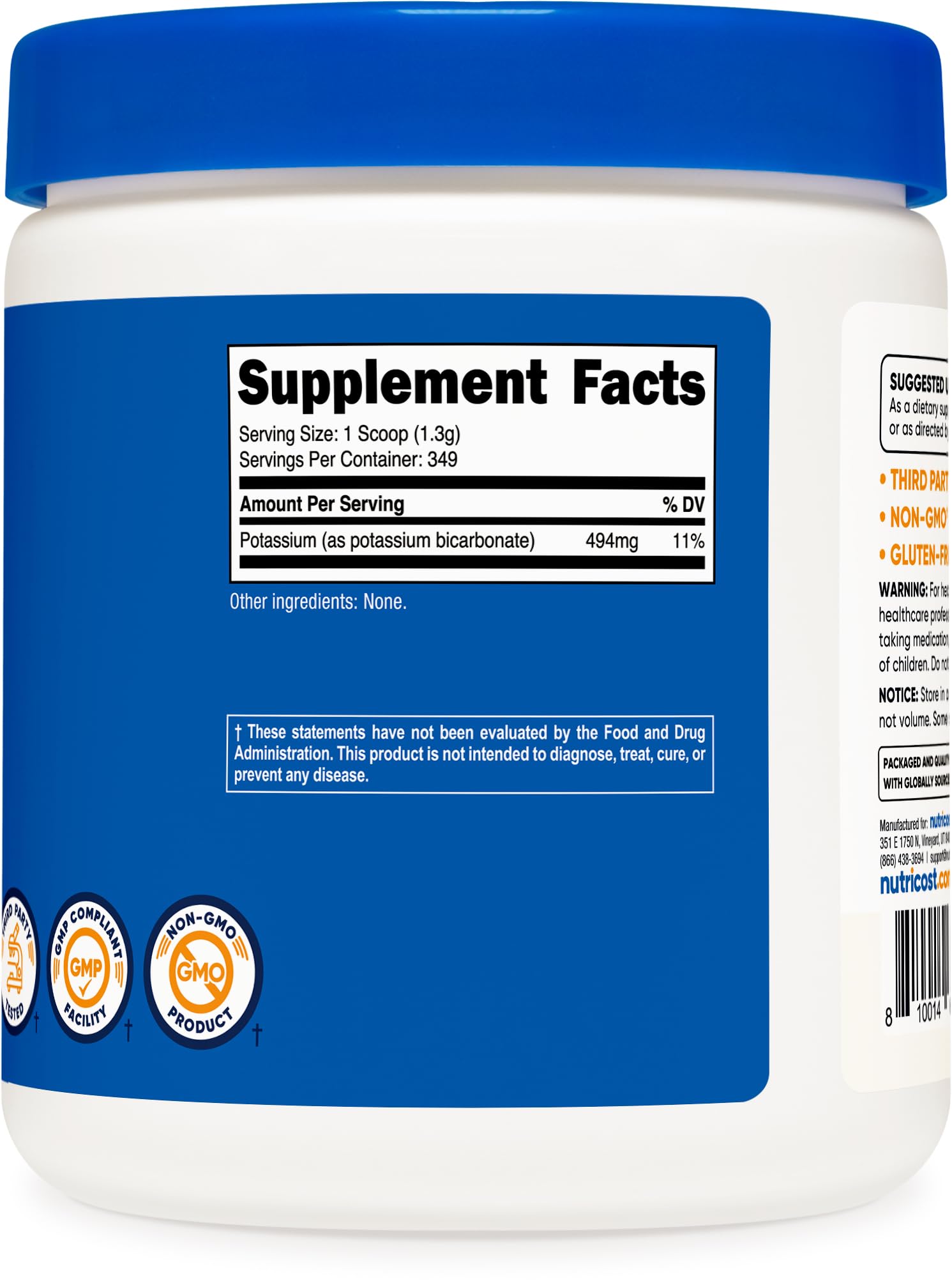 Nutrition facts showing 494 mg potassium per serving