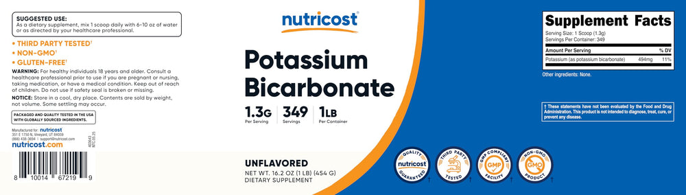 GMP compliant facility packaging for Nutricost potassium bicarbonate