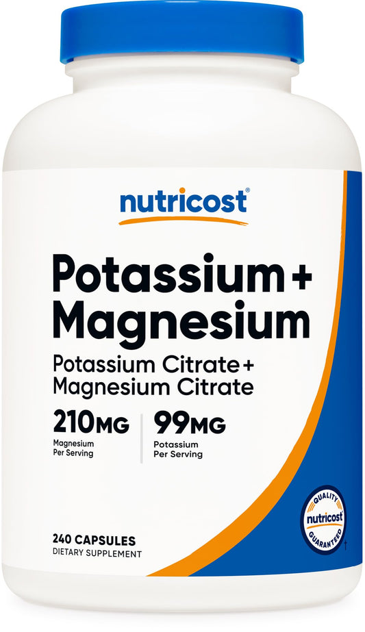 Nutricost Potassium 99 mg and Magnesium 210 mg Citrates bottle label