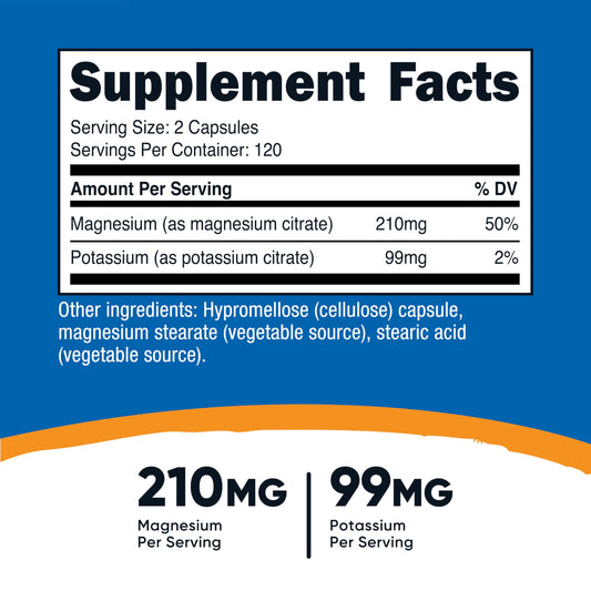 Bottle of Nutricost Potassium and Magnesium Citrates 240 capsules