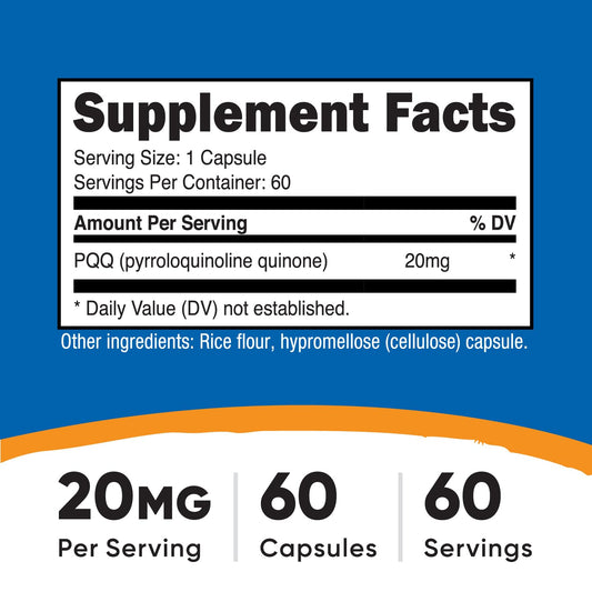 Close-up of Nutricost PQQ 20mg capsules