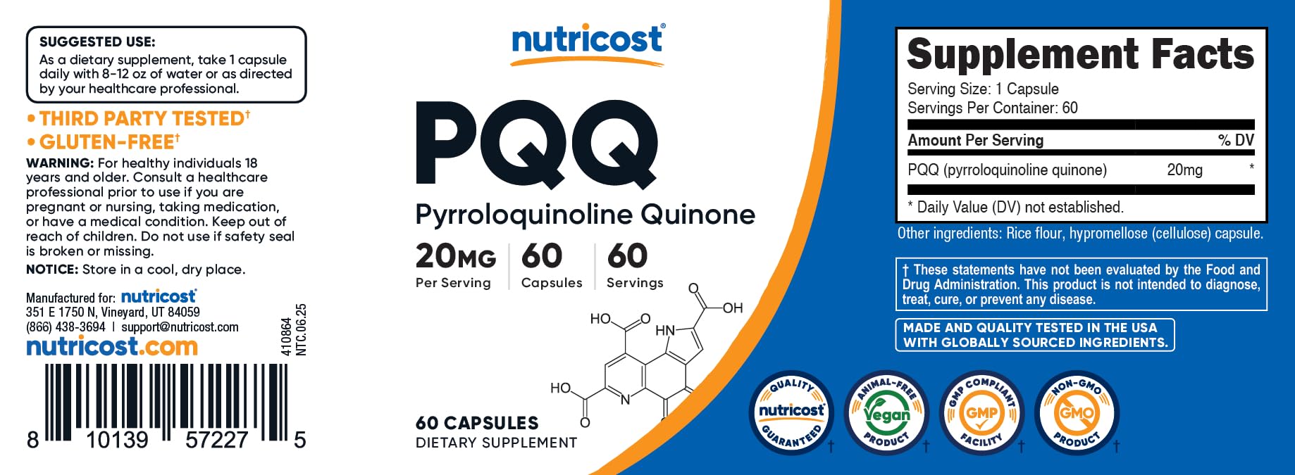 Pack of 2 Nutricost PQQ bottles