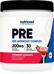 Nutricost Pre-Workout Powder Strawberry Margarita container with 30 servings