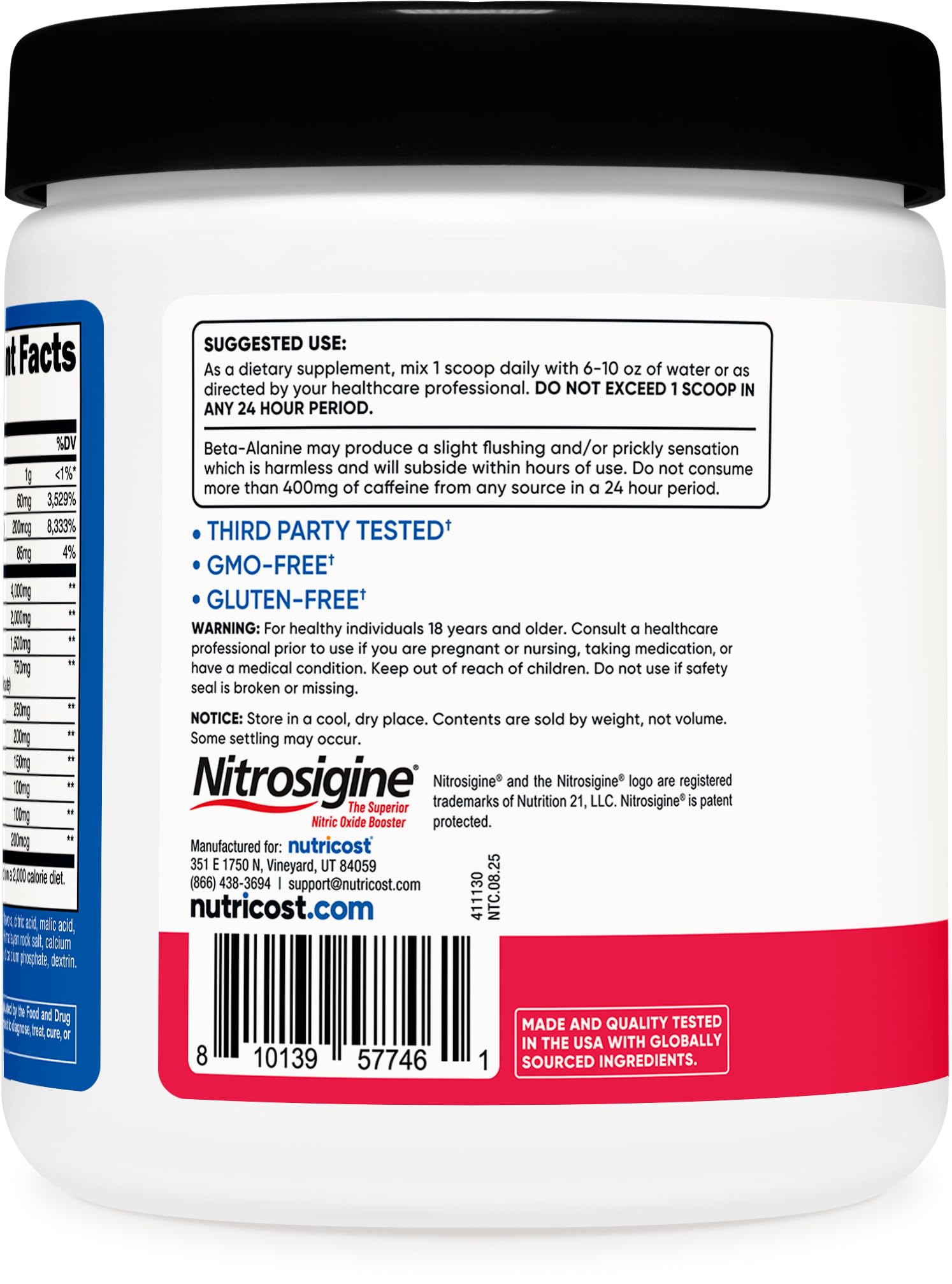 Packaging highlighting vegetarian-friendly, GMO-free and gluten-free formula