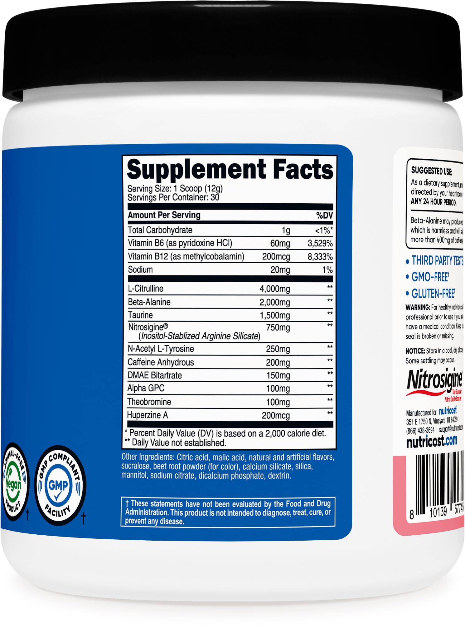 NSF Certified GMP facility manufacturing Nutricost pre-workout powder