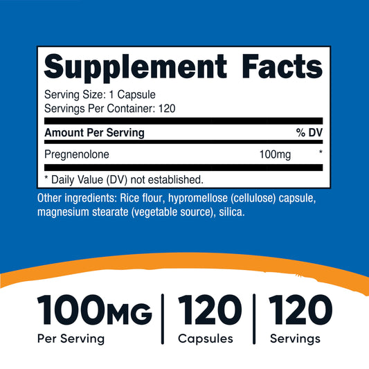 Nutricost Pregnenolone 100mg bottle label showing supplement facts