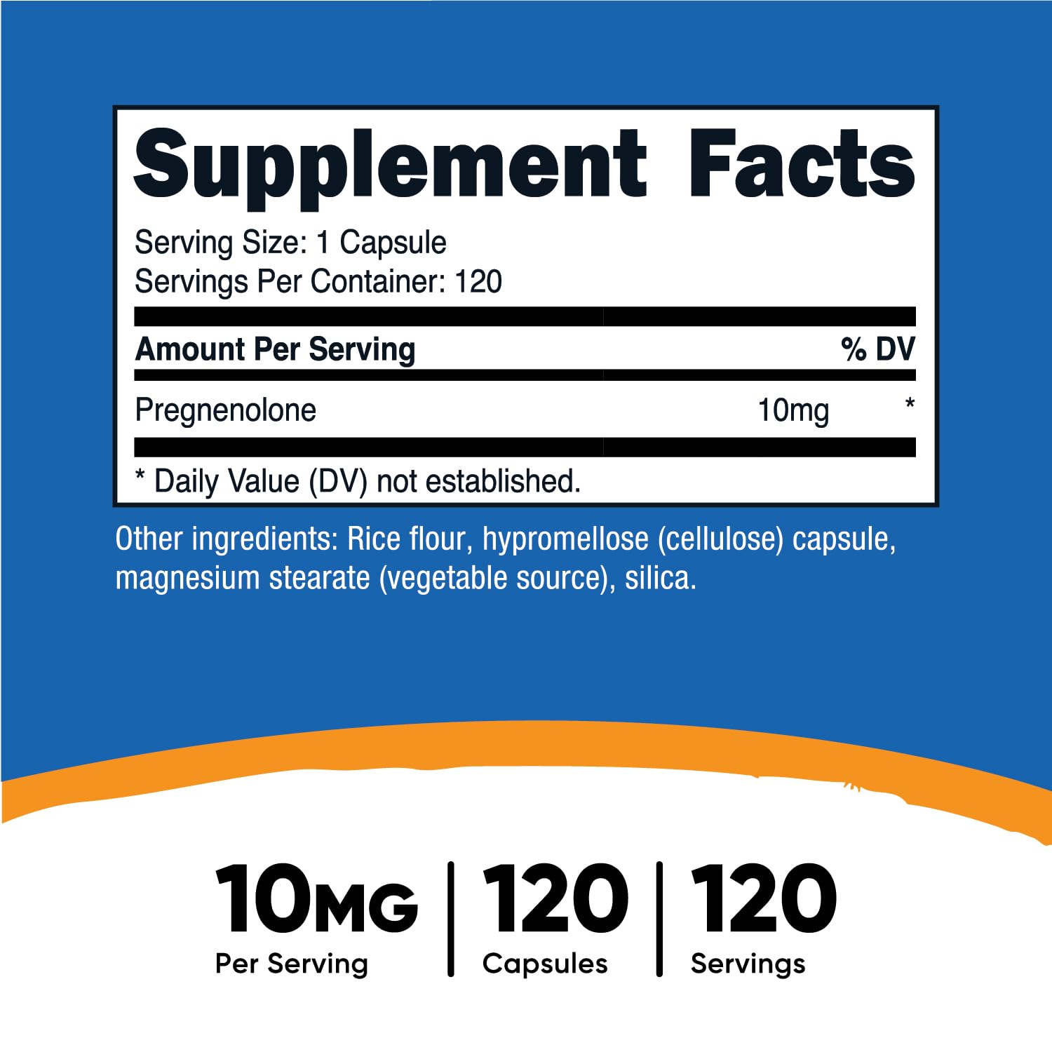Nutricost Pregnenolone 10mg bottle - label close-up