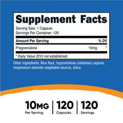 Nutricost Pregnenolone 10mg bottle - label close-up