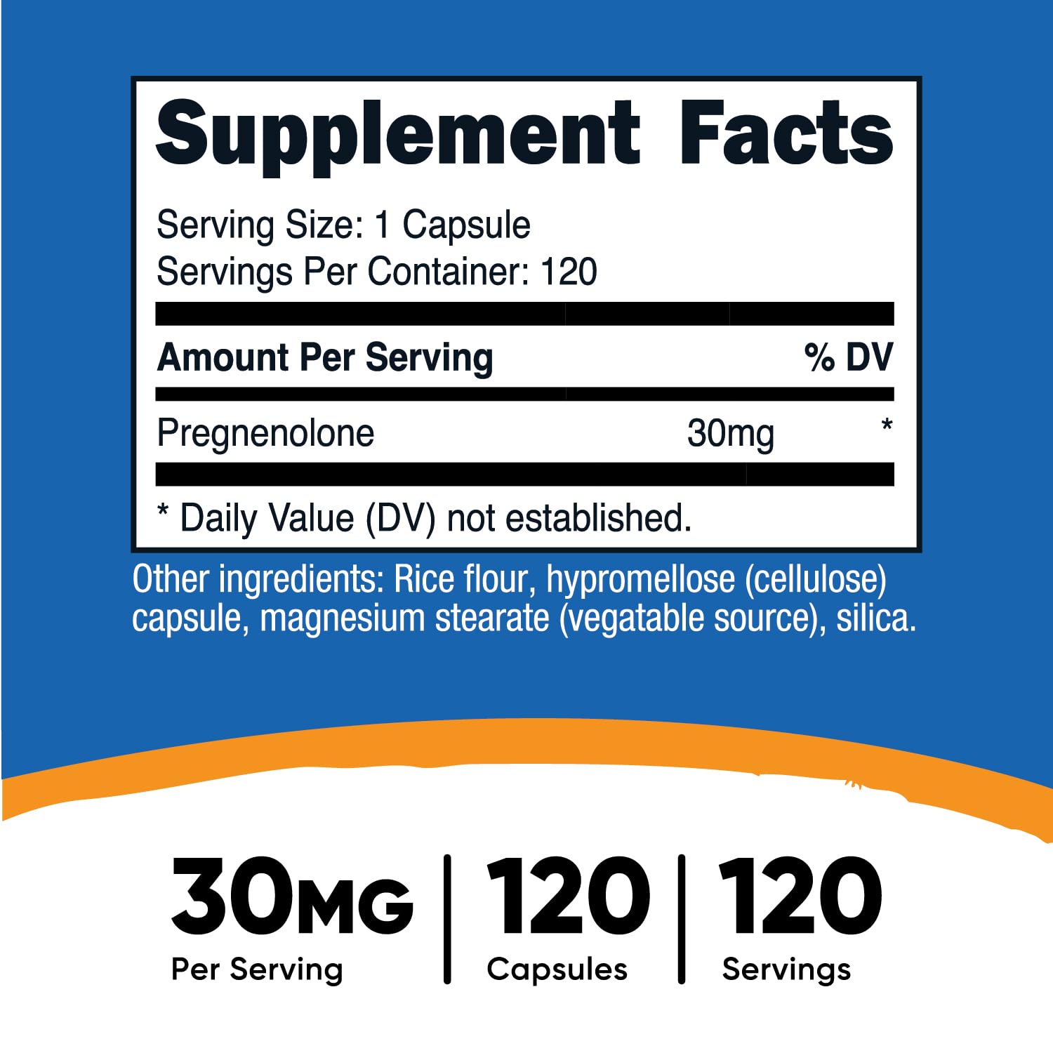 Bottle showing 120 vegetarian capsules