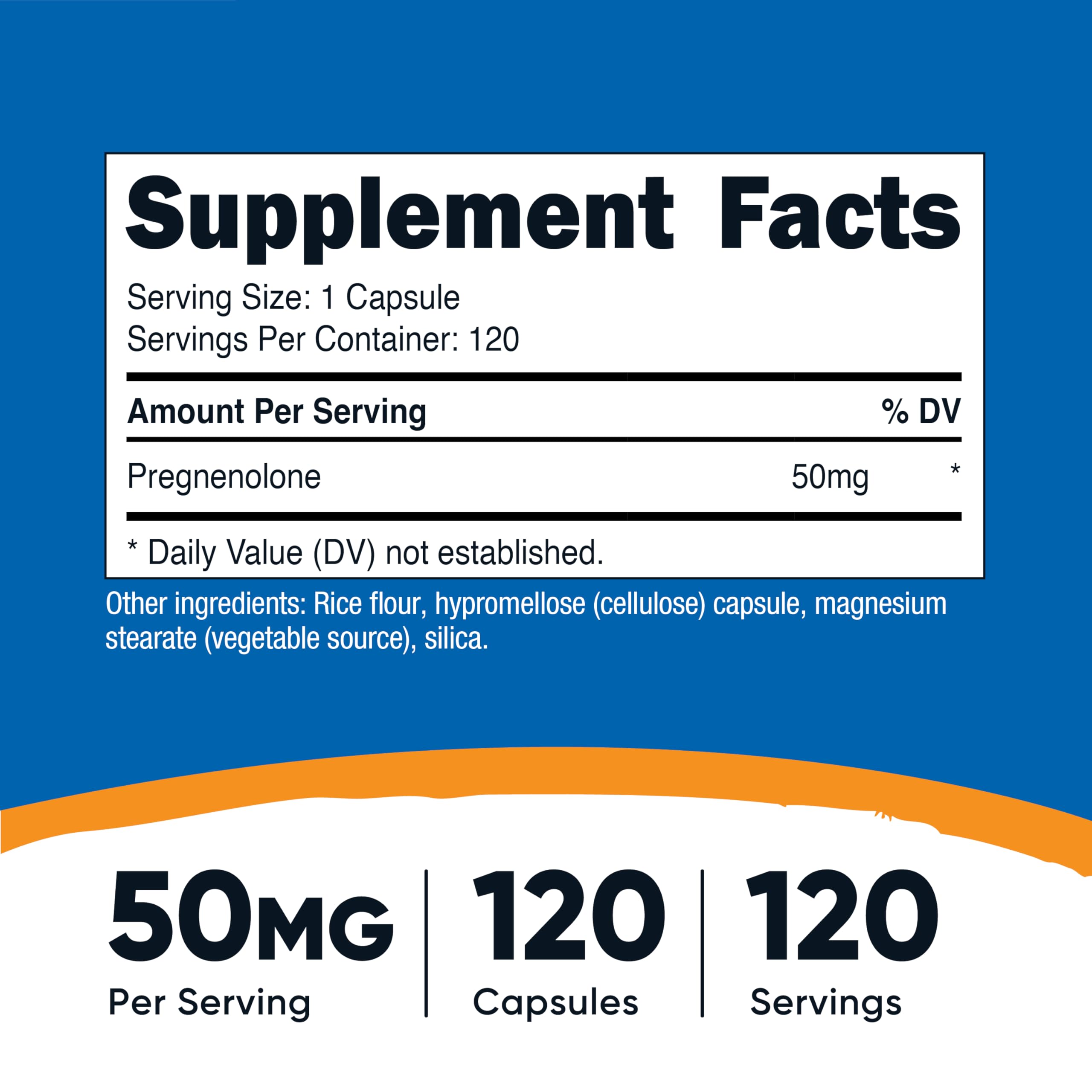 Pack shot of Nutricost Pregnenolone 50mg 120 capsules