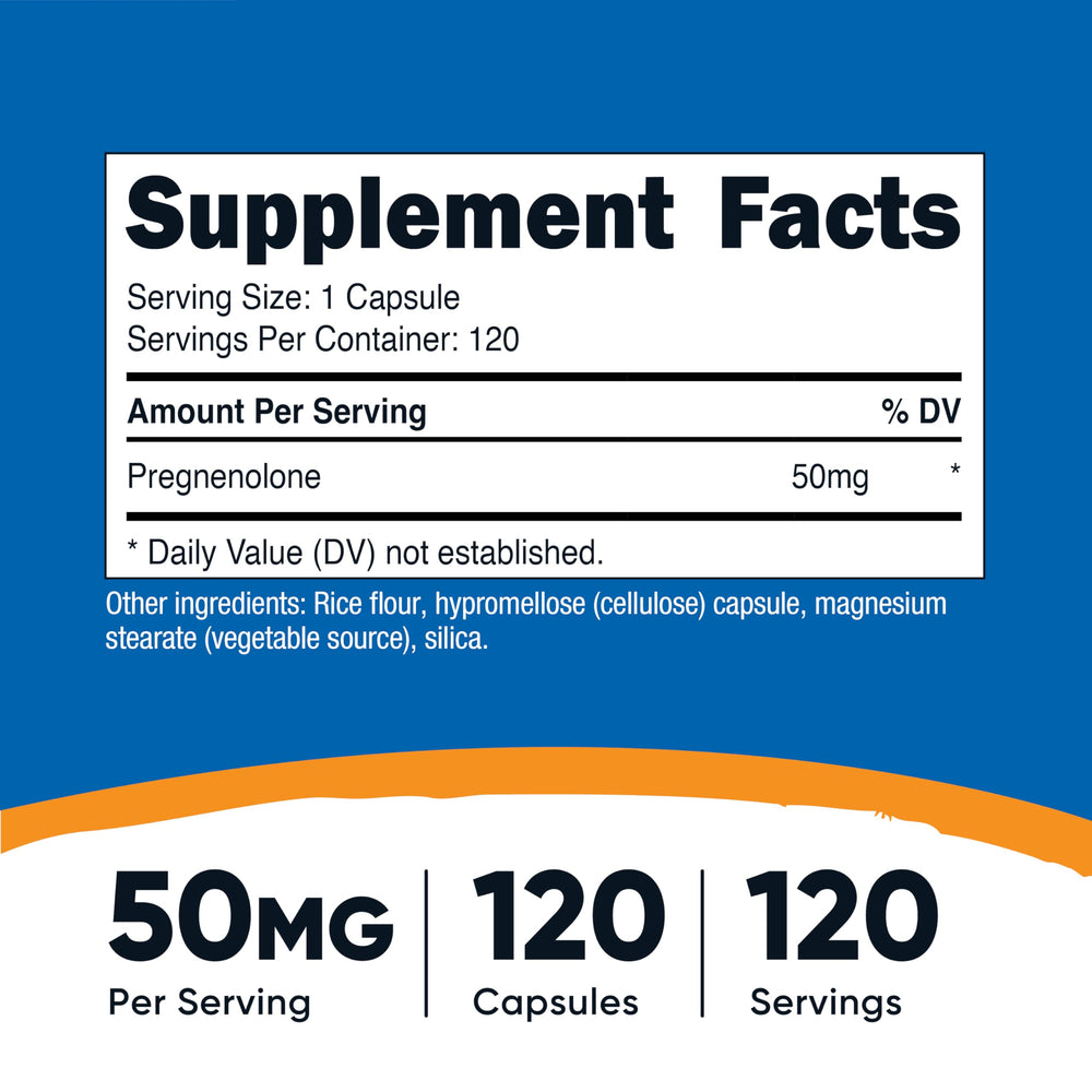 Pack shot of Nutricost Pregnenolone 50mg 120 capsules
