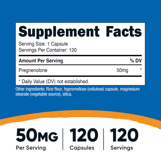 Pack shot of Nutricost Pregnenolone 50mg 120 capsules