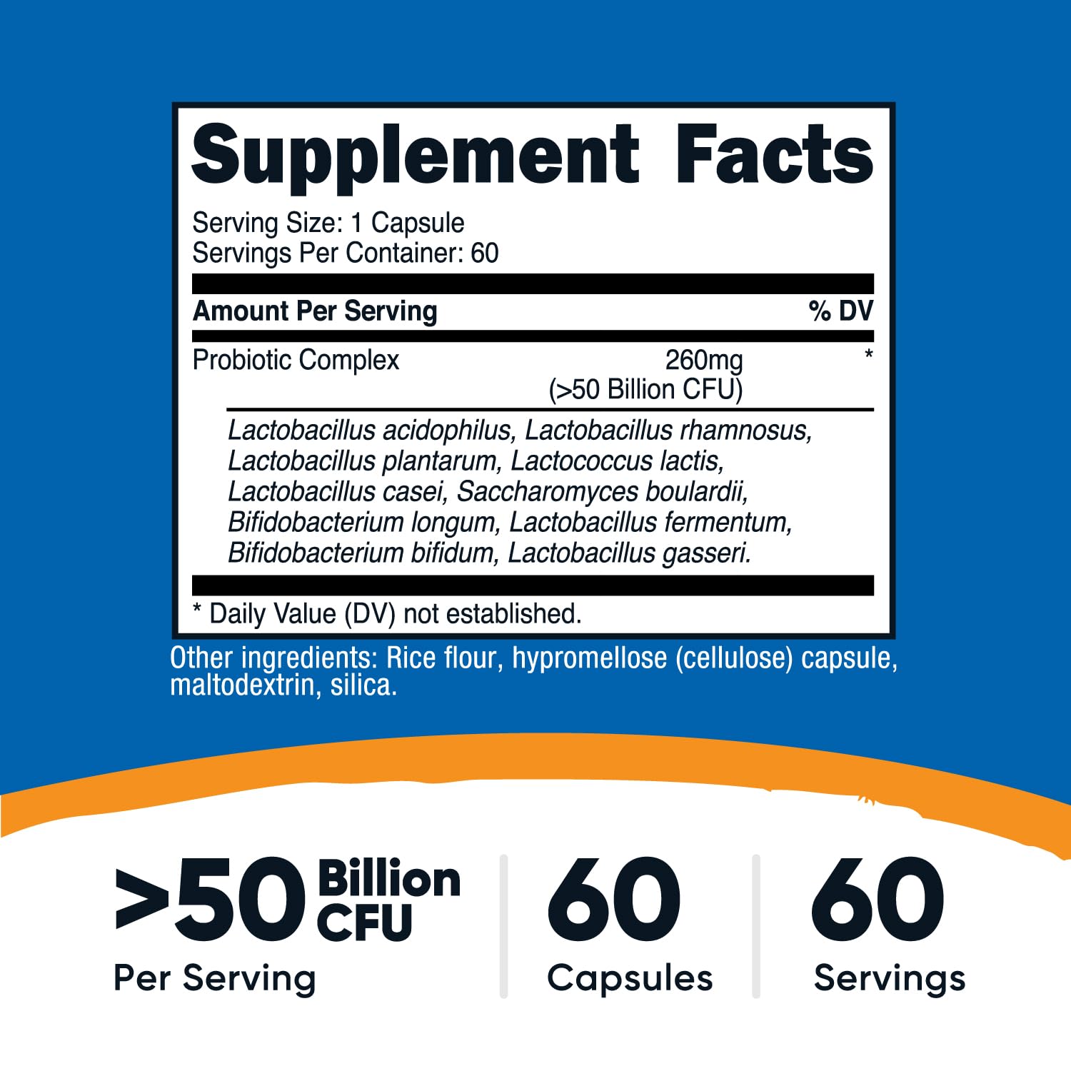 Close-up of 50 Billion CFU per capsule label