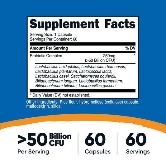 Close-up of 50 Billion CFU per capsule label
