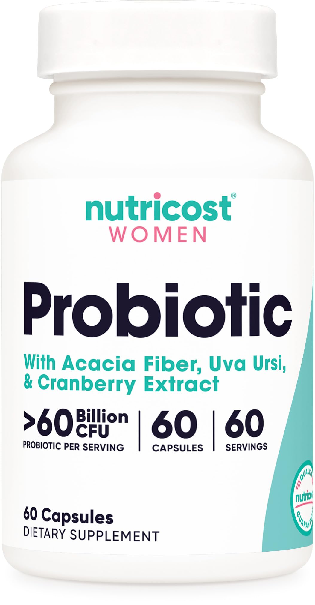 Nutricost Probiotic for Women bottle with 60 capsules and 60 Billion CFU per capsule