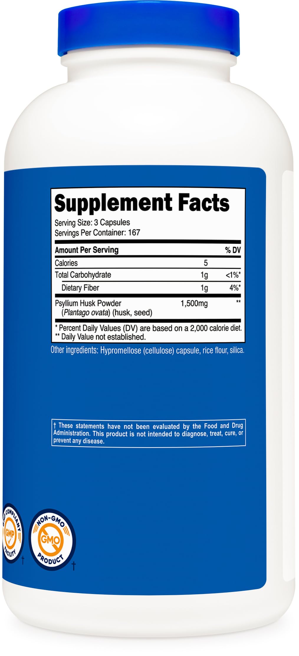 Bottle with 500 Psyllium capsules and packaging