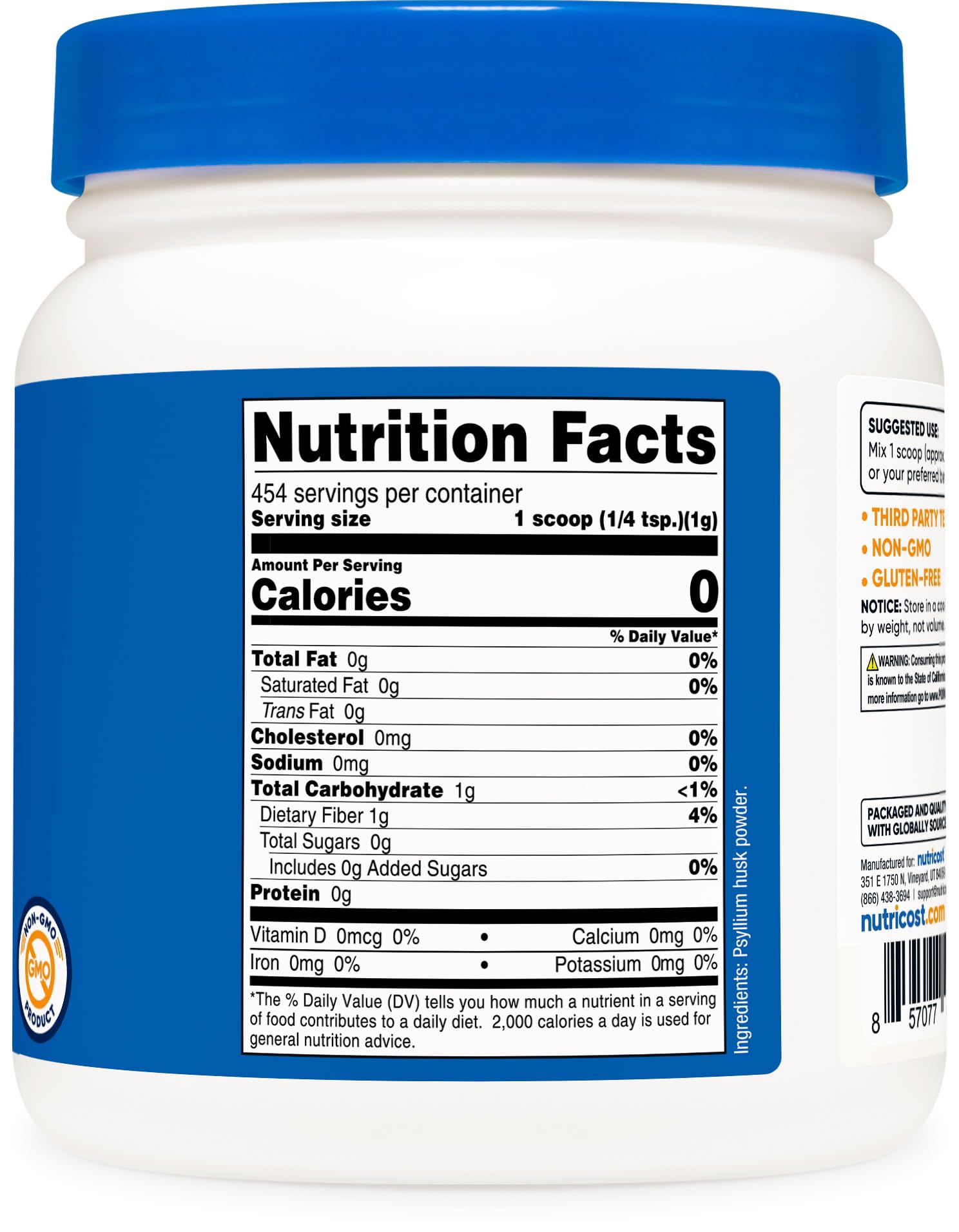 Ingredients and allergen information for Nutricost Psyllium Husk Powder