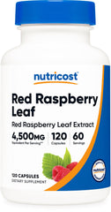 Nutricost Red Raspberry Leaf Extract bottle with 120 vegan capsules