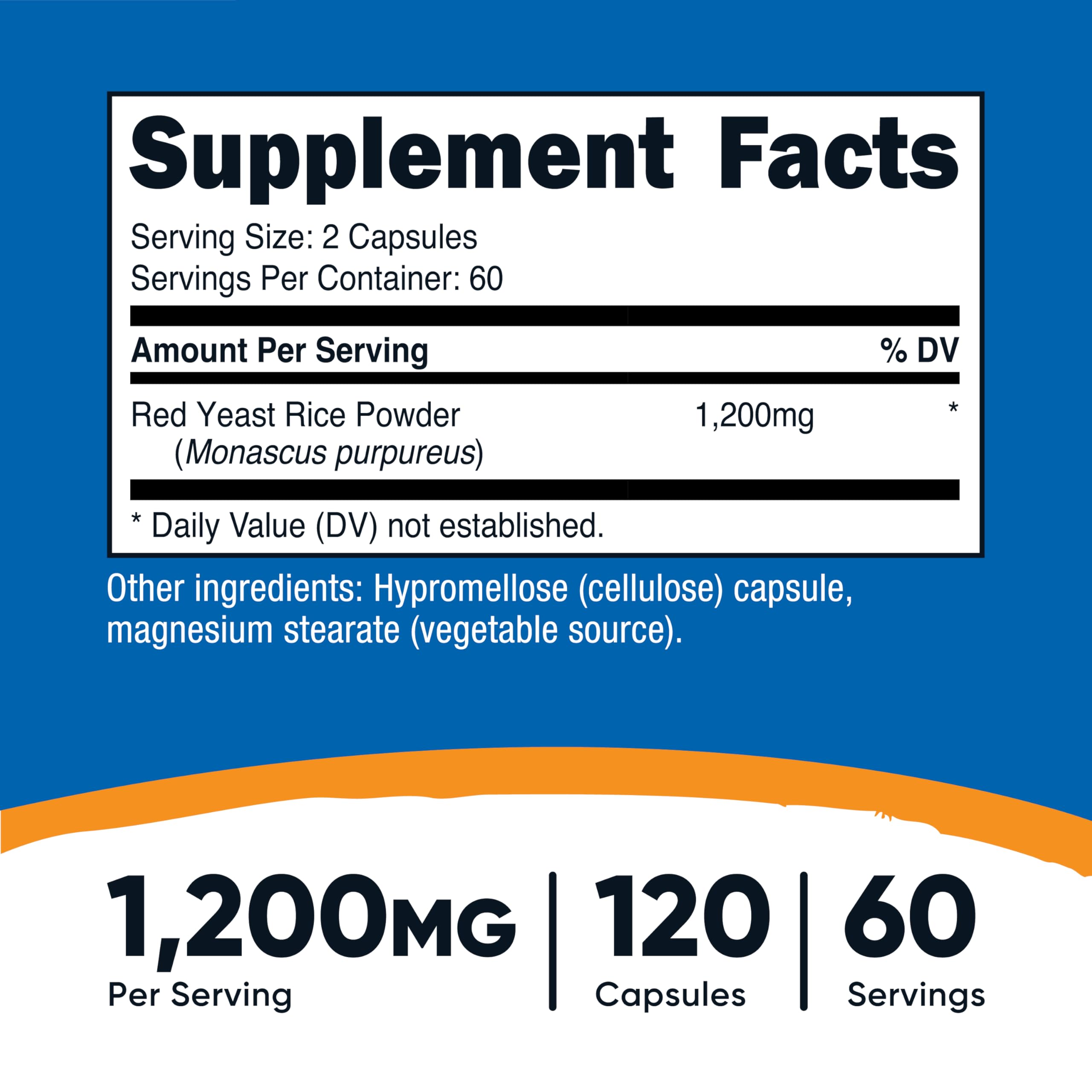 Front view of Nutricost Red Yeast Rice 1200mg bottle