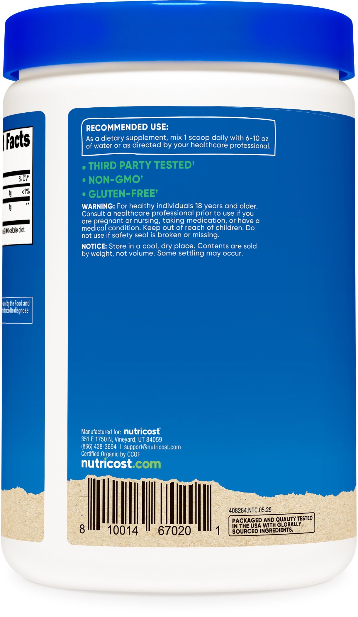 Nutricost Reishi powder product label