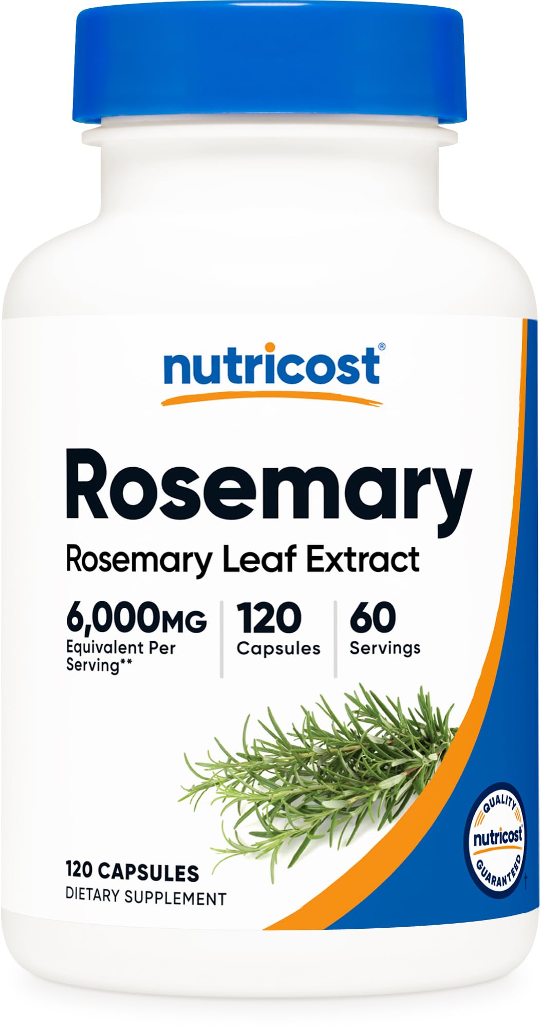 Nutricost Rosemary Extract bottle and capsules showing 6000mg equivalent per serving