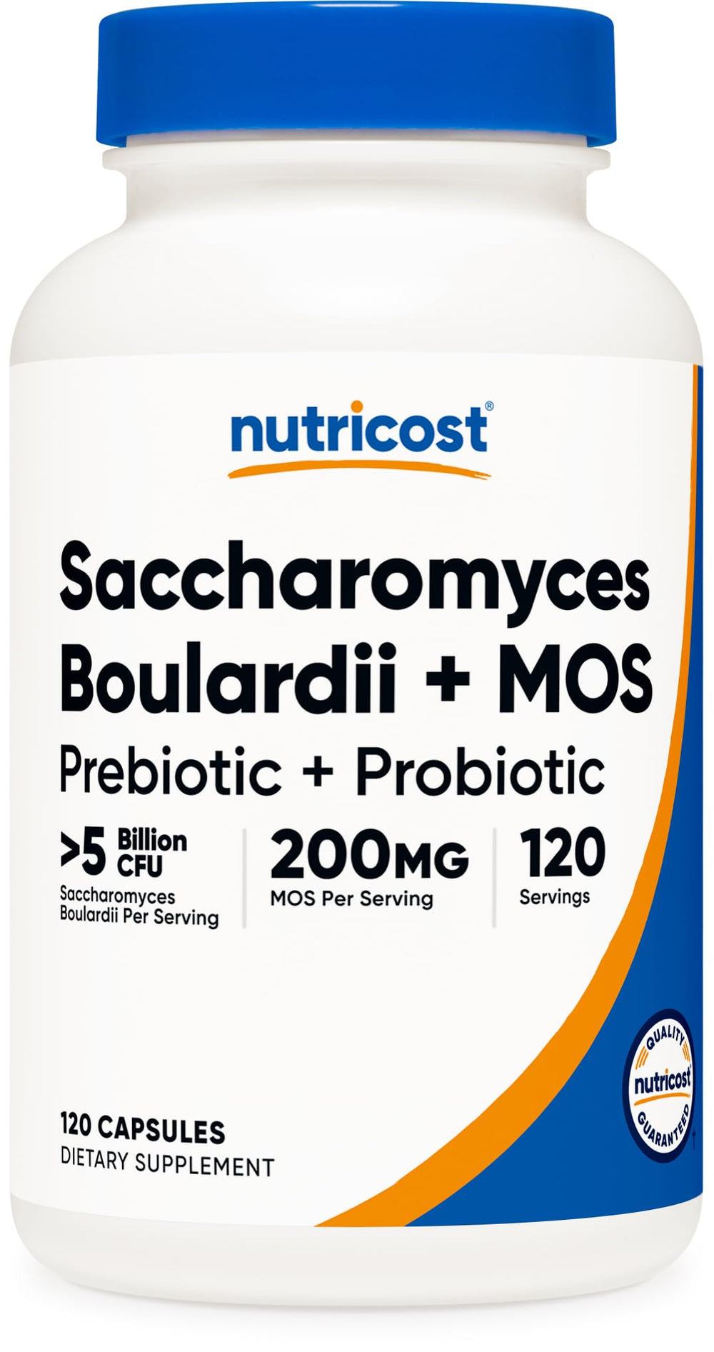 Bottle of Nutricost Saccharomyces boulardii + MOS capsules