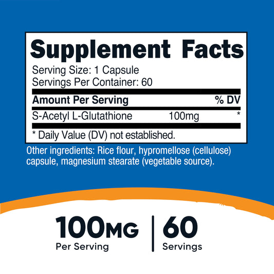 Nutricost S-Acetyl-L-Glutathione 100mg bottle side view