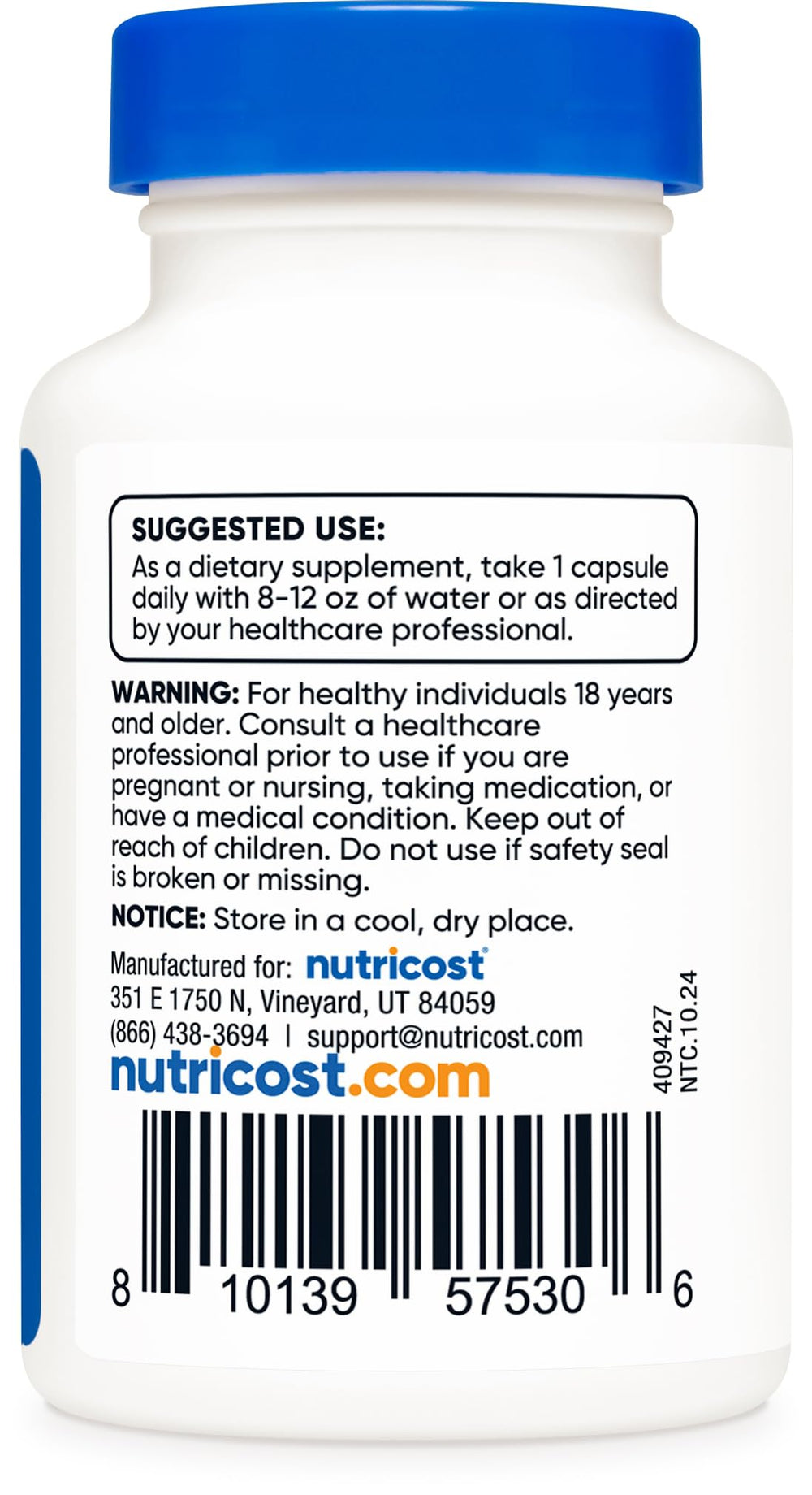 Nutrition facts and ingredients for Nutricost S-Acetyl-L-Glutathione 100mg