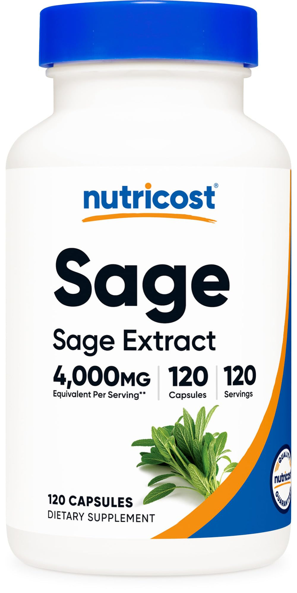 Nutricost Sage Extract bottle label displaying 120 vegan capsules