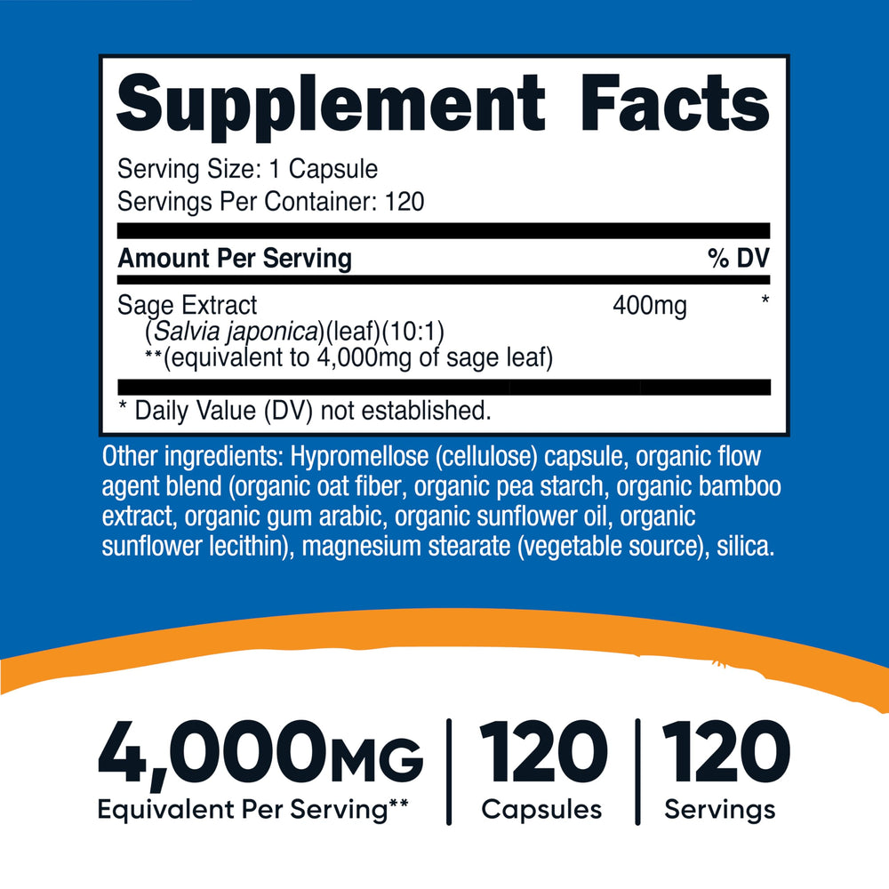 Close-up of Sage Extract capsule showing 10:1 concentration
