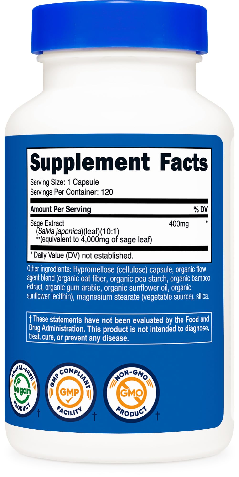 Product packaging with facility certifications and vegan, gluten-free symbols