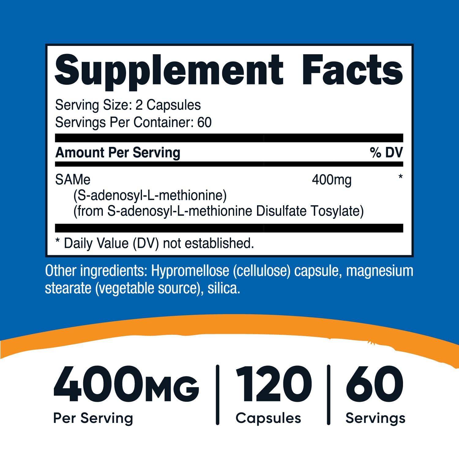 Close-up of Nutricost SAM-e veggie capsules in bottle