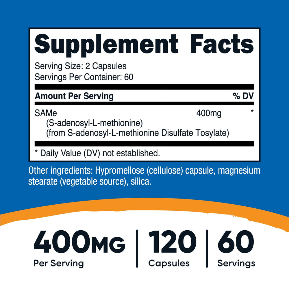 Close-up of Nutricost SAM-e veggie capsules in bottle
