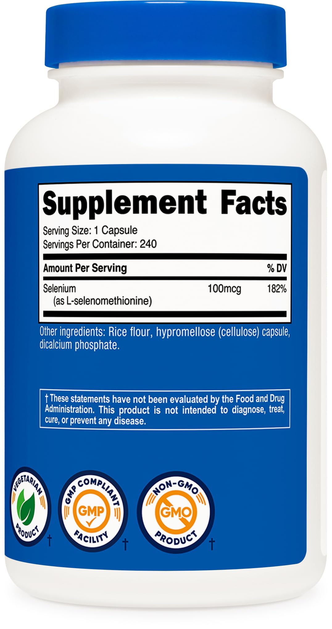 Nutricost branding with GMP and FDA registration icons on packaging