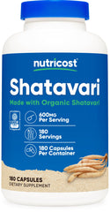 Nutricost Shatavari 600mg bottle front view with 180 capsules