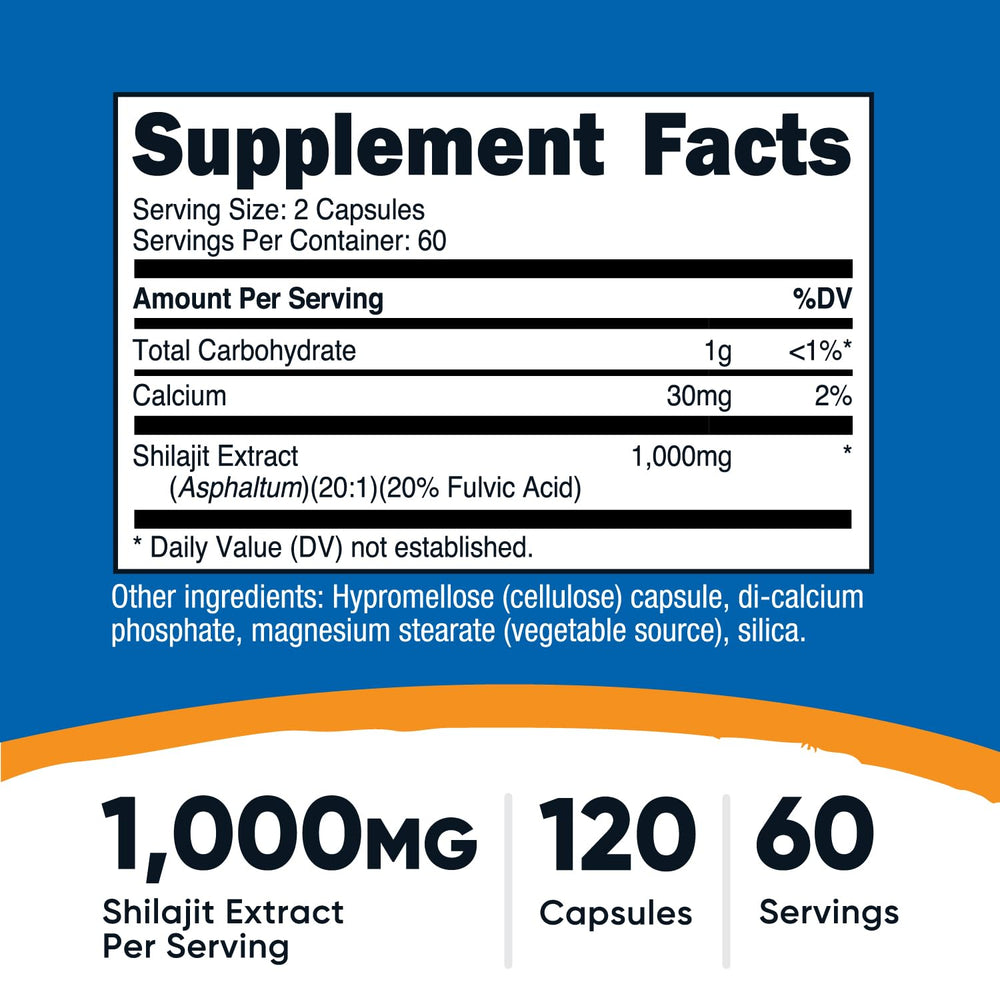 Close-up of Nutricost Shilajit Capsules bottle label