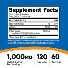 Close-up of Nutricost Shilajit Capsules bottle label
