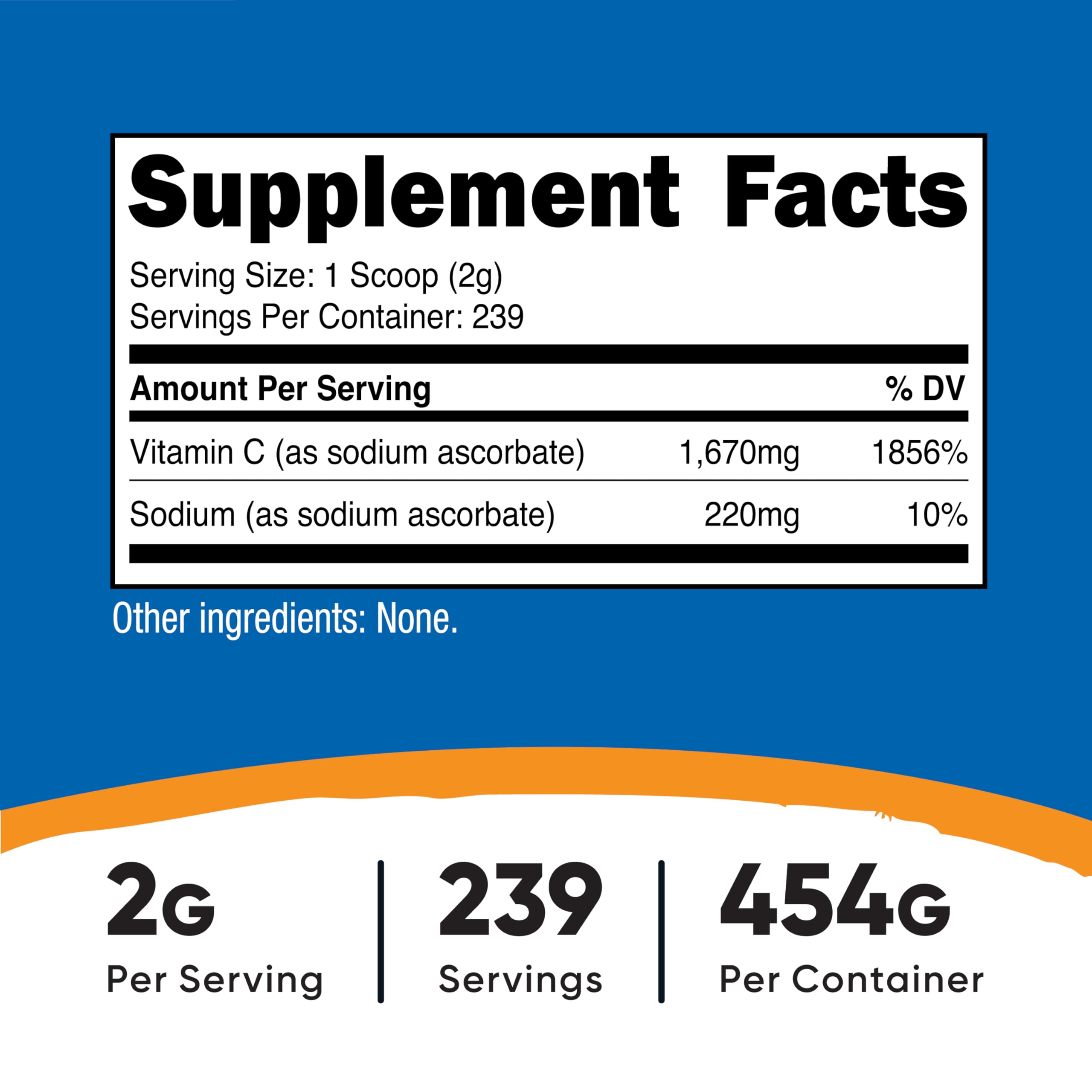 Close-up of unflavored sodium ascorbate powder