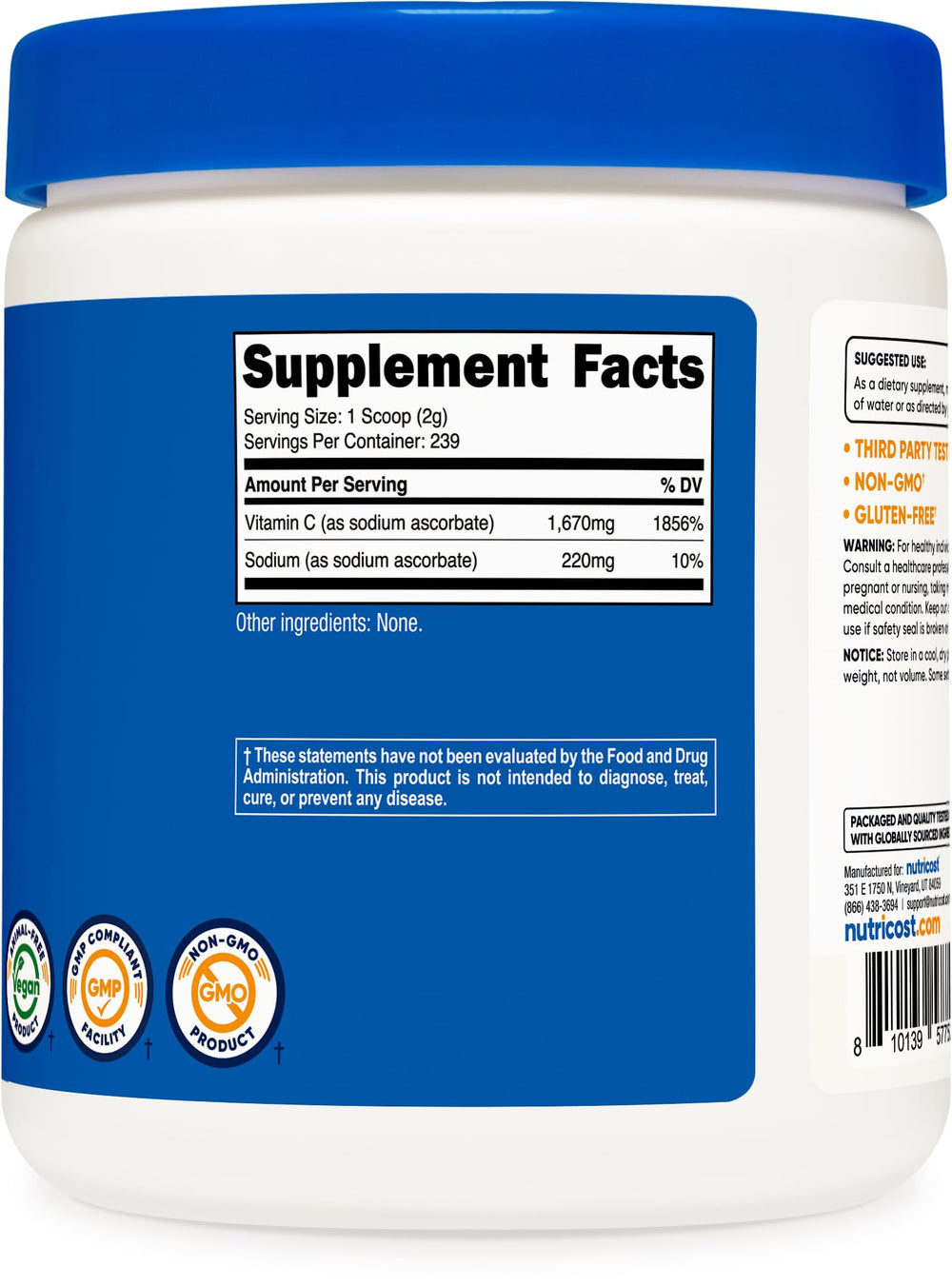 Manufacturing facility with NSF Certified, GMP Compliant, and FDA Registered certifications
