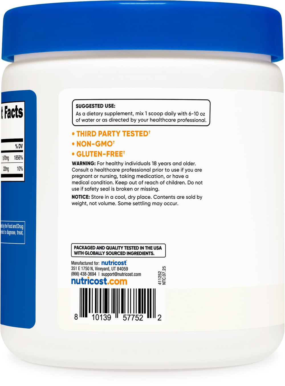 Nutricost Sodium Ascorbate Powder 1 lb packaging