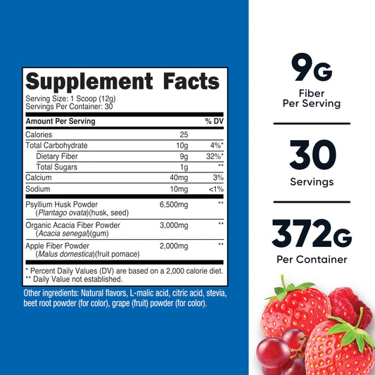 Berry flavored soluble fiber powder with scoop
