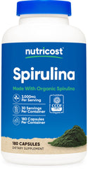 Nutricost Spirulina 3,000mg bottle with 180 capsules