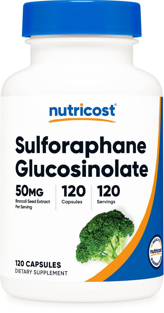 Nutricost Sulforaphane Glucasinolate SGS bottle with capsules