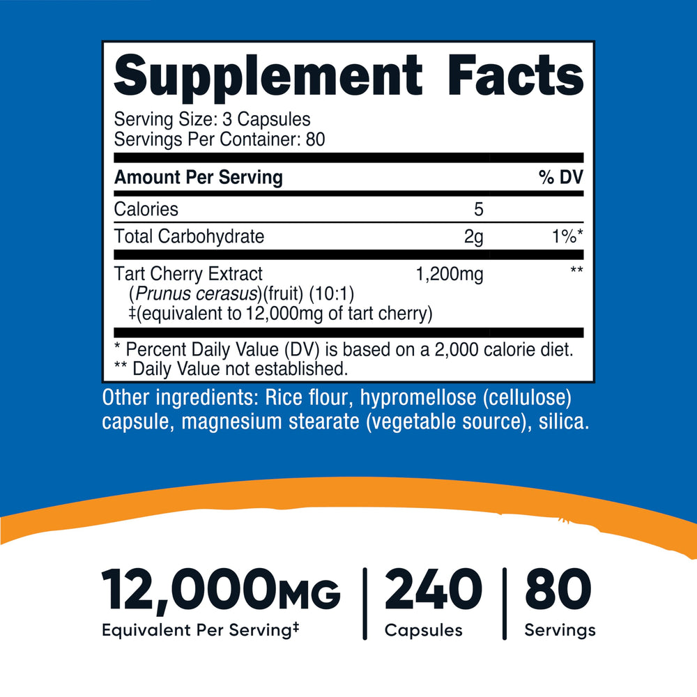 Front packaging of Nutricost Tart Cherry Extract 240 capsules