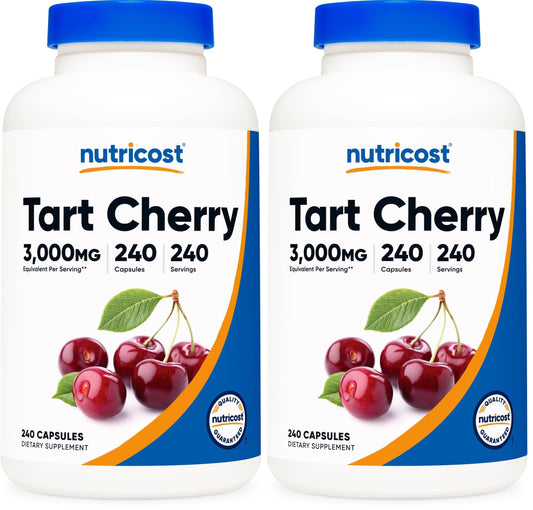 Nutricost Tart Cherry Extract 3000mg – 240 Vegetarian Capsules (Pack of 2) - front view
