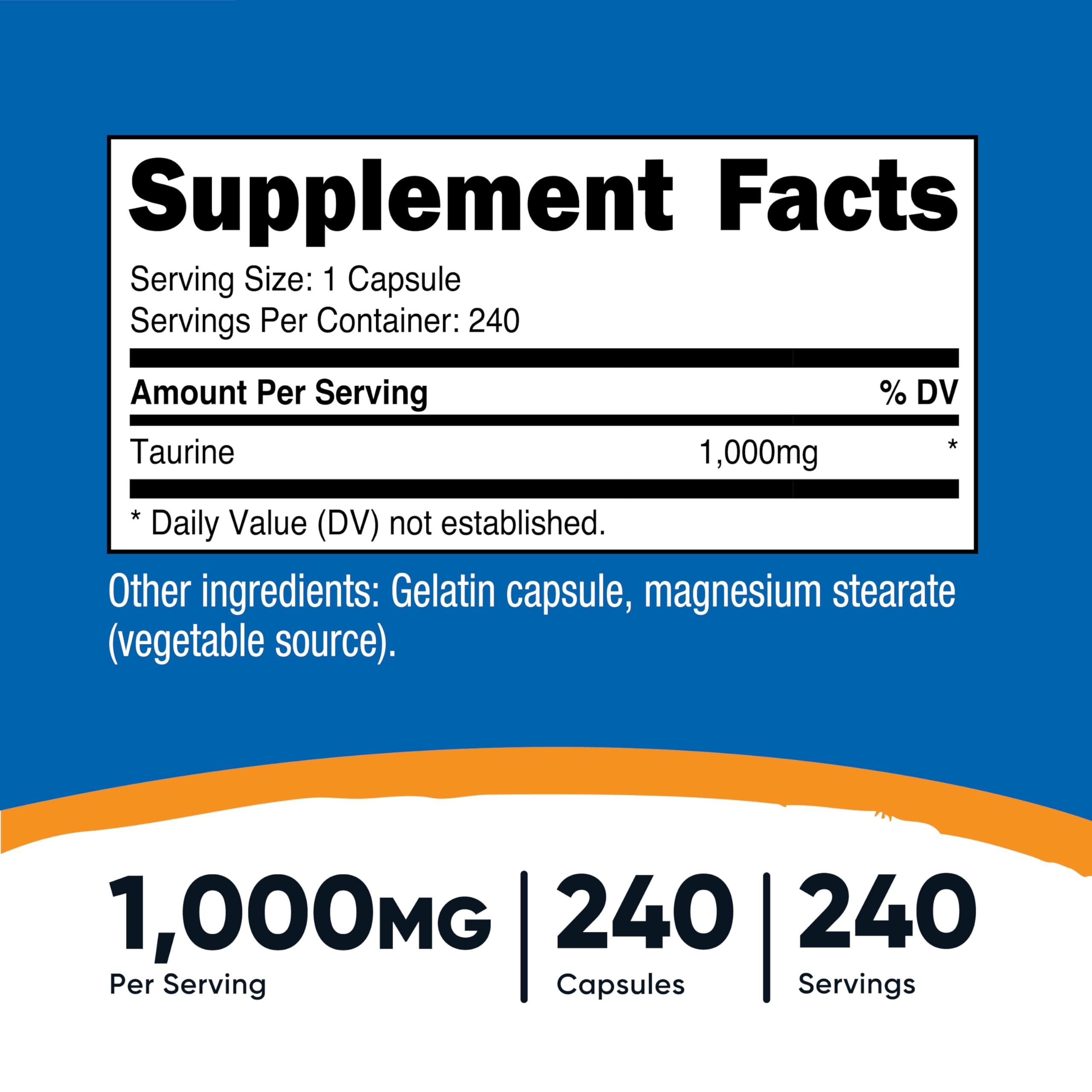 Label on Nutricost Taurine bottle showing ingredients