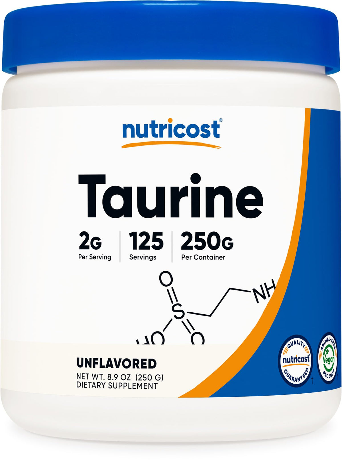 Nutricost Taurine Powder 250g bottle label