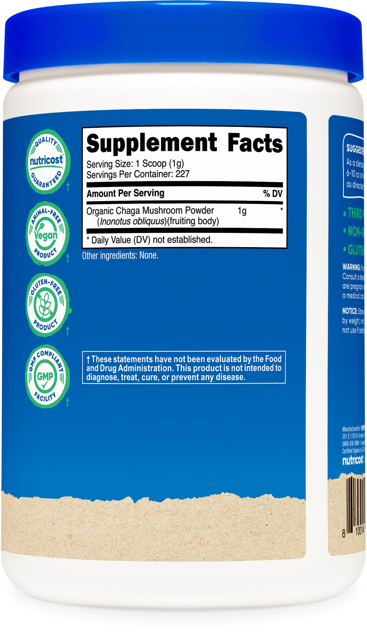 Third-party testing certificate for Nutricost Chaga powder