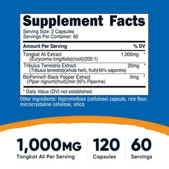 Serving size: 1000mg Tongkat Ali per serving (500mg per capsule)